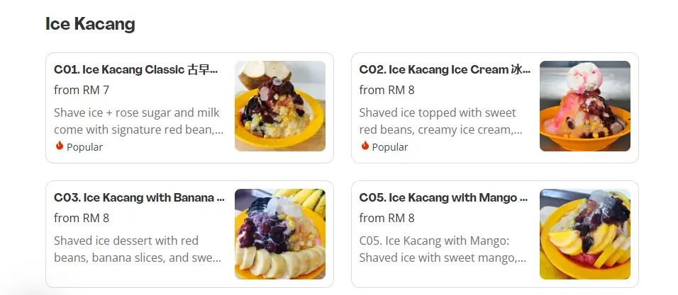 Swatow Lane Ice Kacang - Ice Kacang Prices