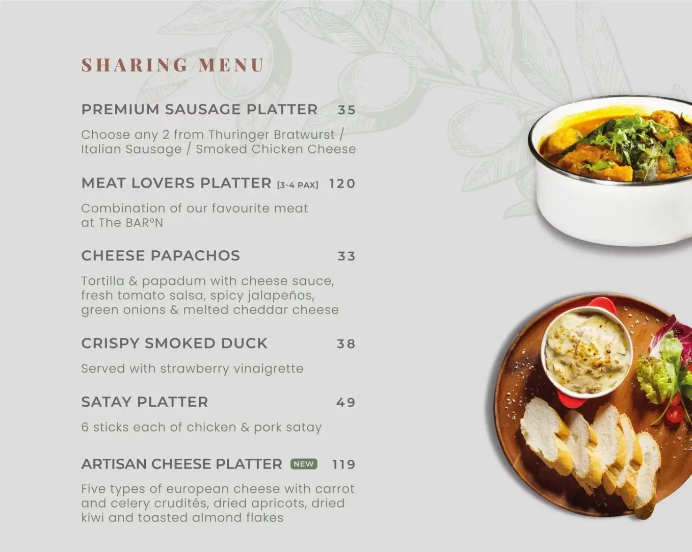 The Barn Sharing Meals Menu Prices